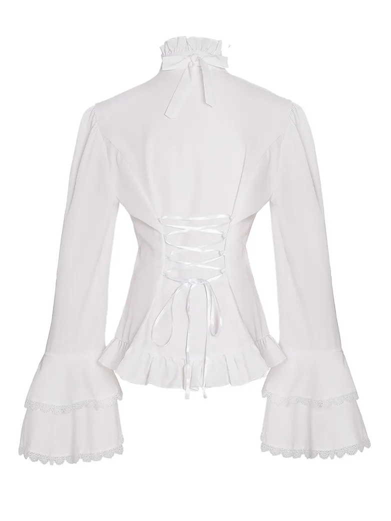 Women Victorian Double-Layer Ruffle Sleeve Blouse - Image 8