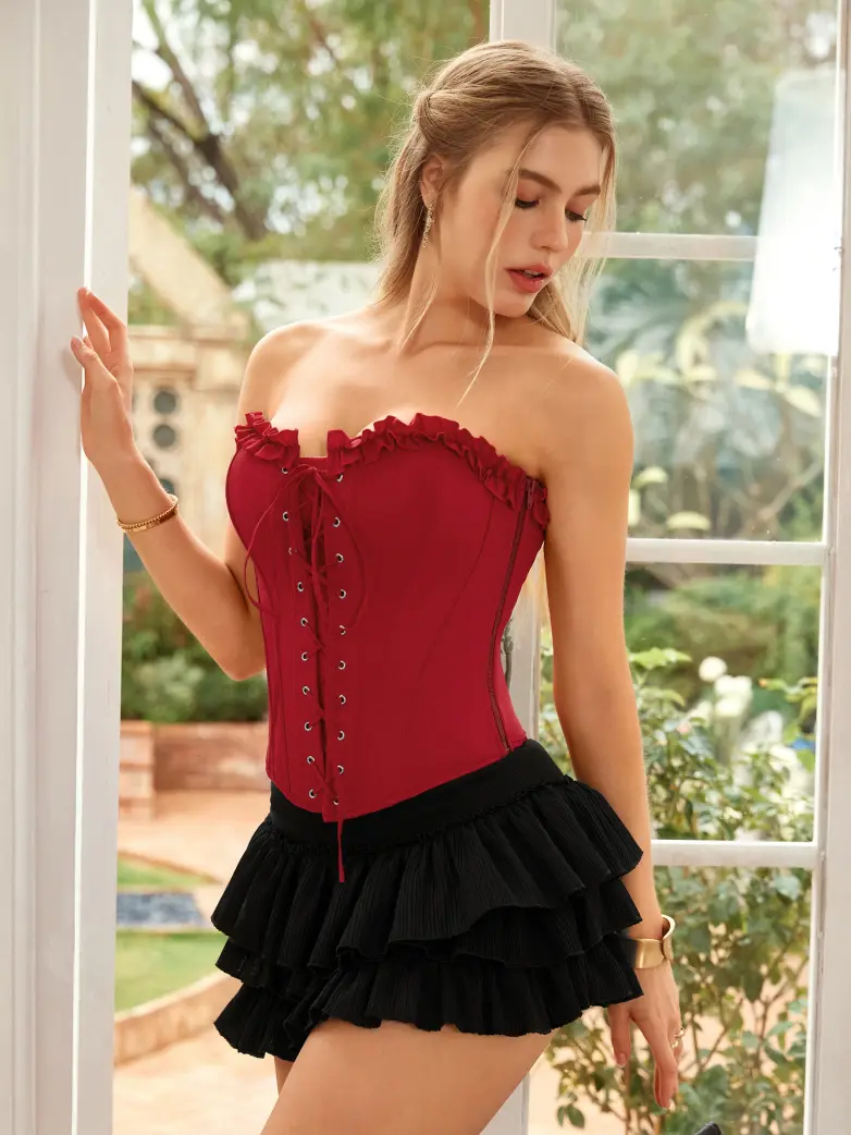 Victorian Bridgeton Lace-up Corset Top with 15 Bones - Image 12