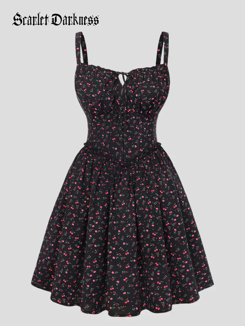 Victorian Floral Spring Corset Dress with Pockets