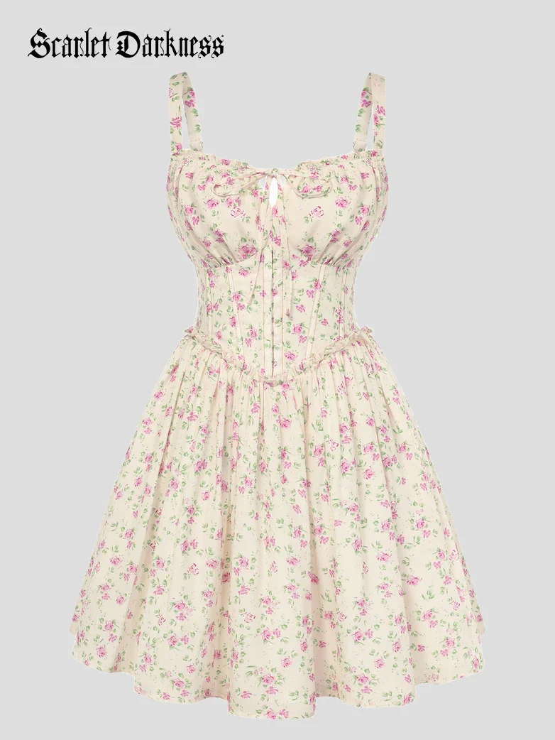 Victorian Floral Spring Corset Dress with Pockets - Image 10