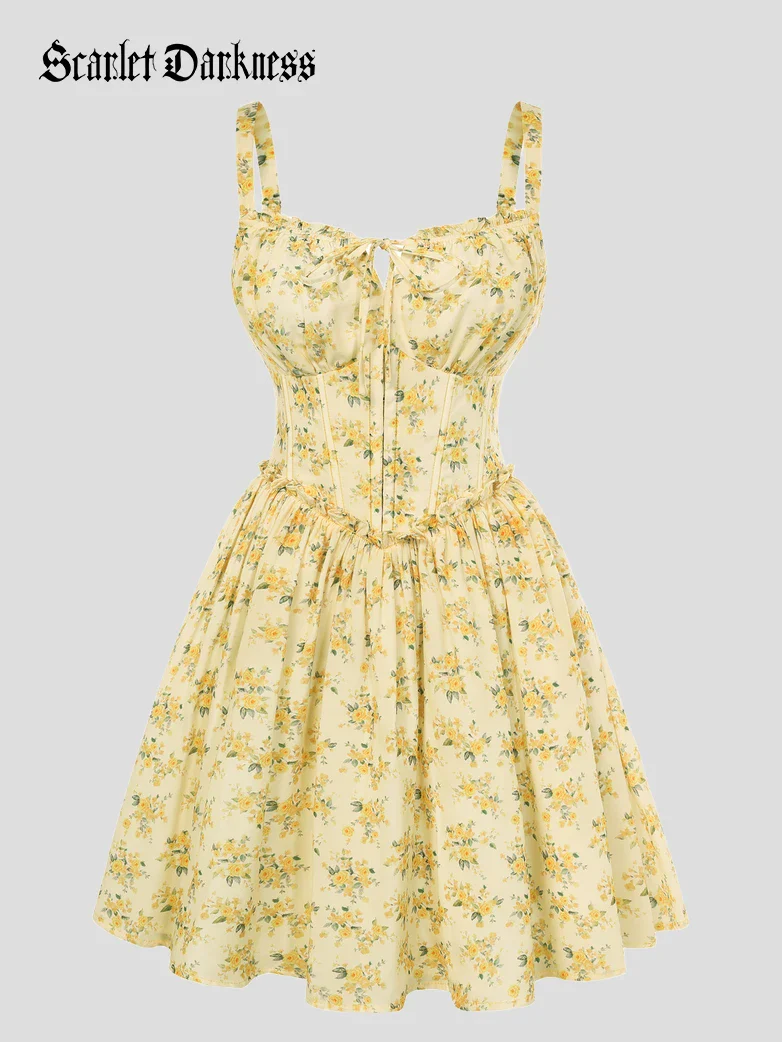 Victorian Floral Spring Corset Dress with Pockets - Image 15