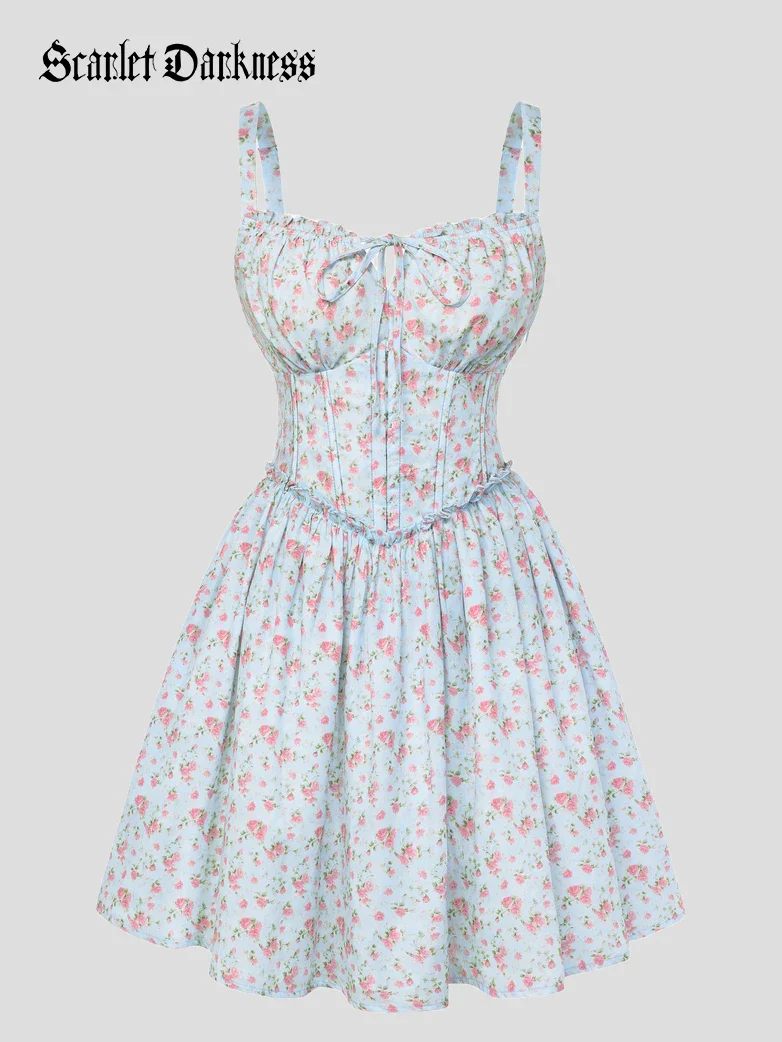 Victorian Floral Spring Corset Dress with Pockets - Image 26