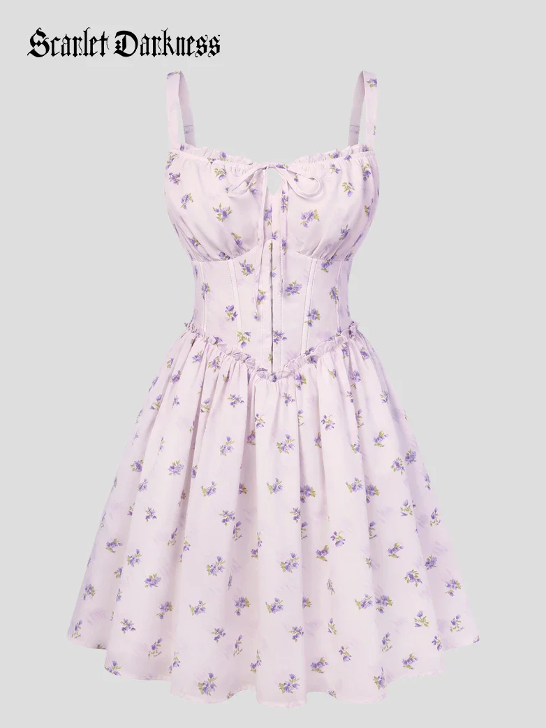 Victorian Floral Spring Corset Dress with Pockets - Image 29