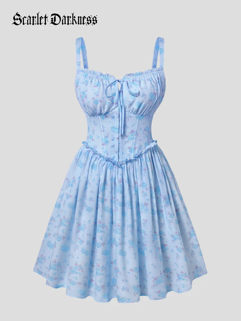 Victorian Floral Spring Corset Dress with Pockets - Image 34