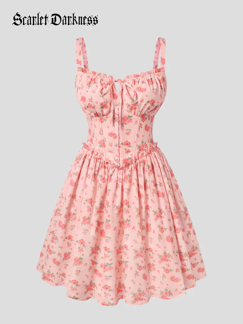 Victorian Floral Spring Corset Dress with Pockets - Image 37