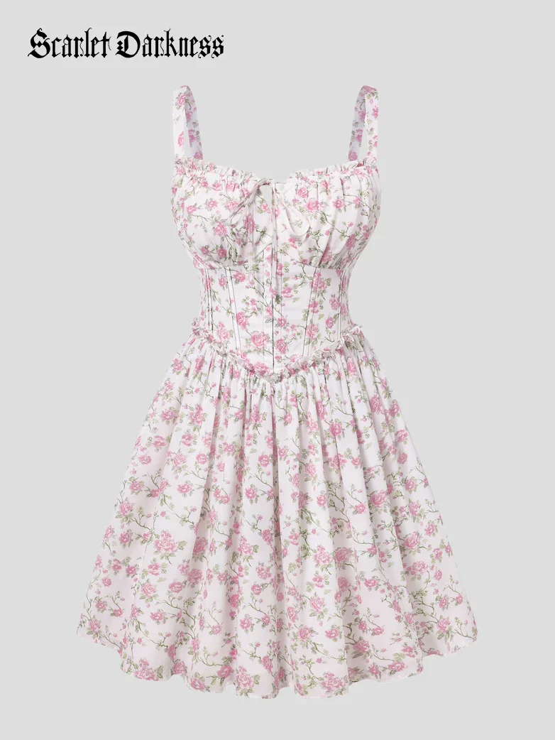 Victorian Floral Spring Corset Dress with Pockets - Image 43