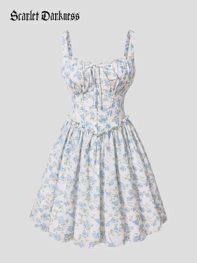 Victorian Floral Spring Corset Dress with Pockets - Image 48