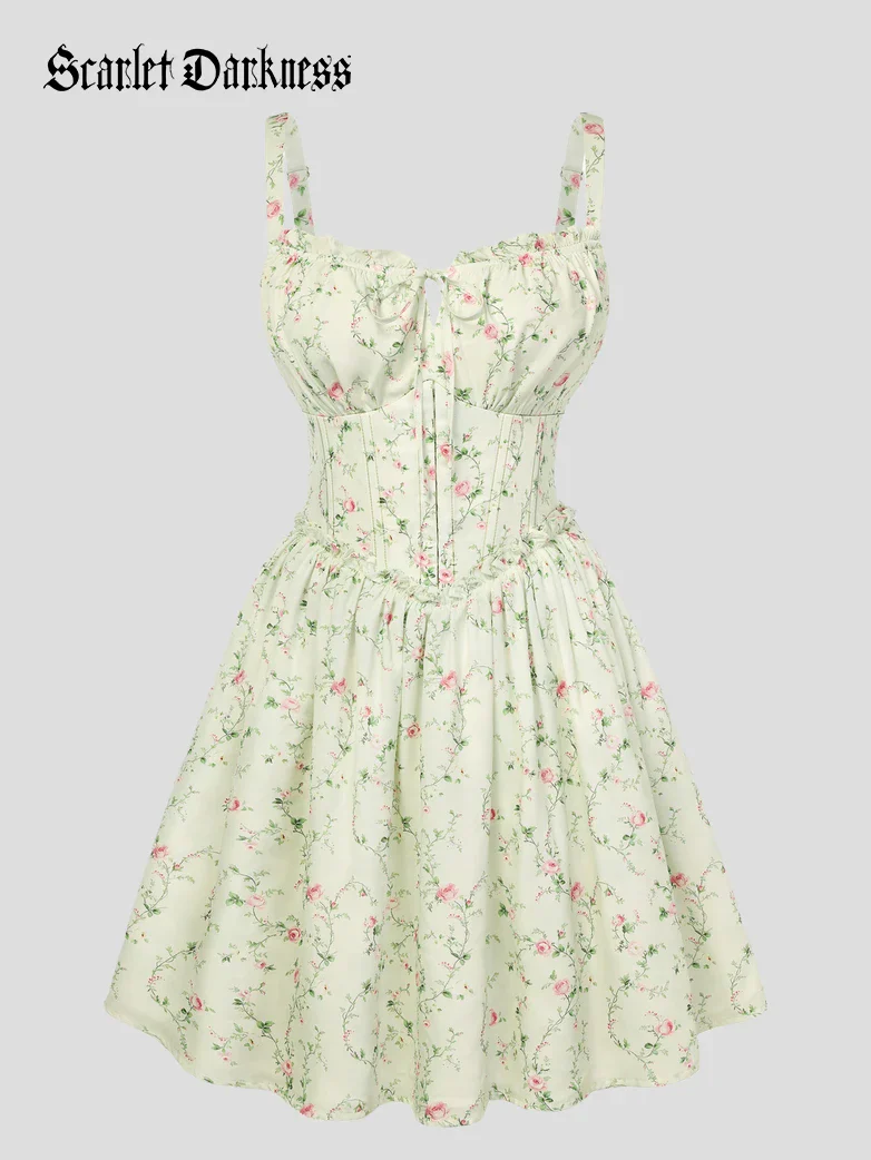 Victorian Floral Spring Corset Dress with Pockets - Image 51