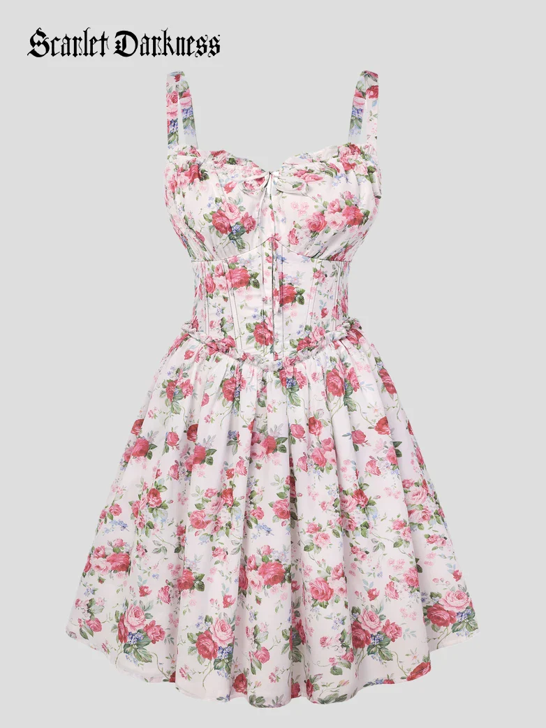 Victorian Floral Spring Corset Dress with Pockets - Image 54