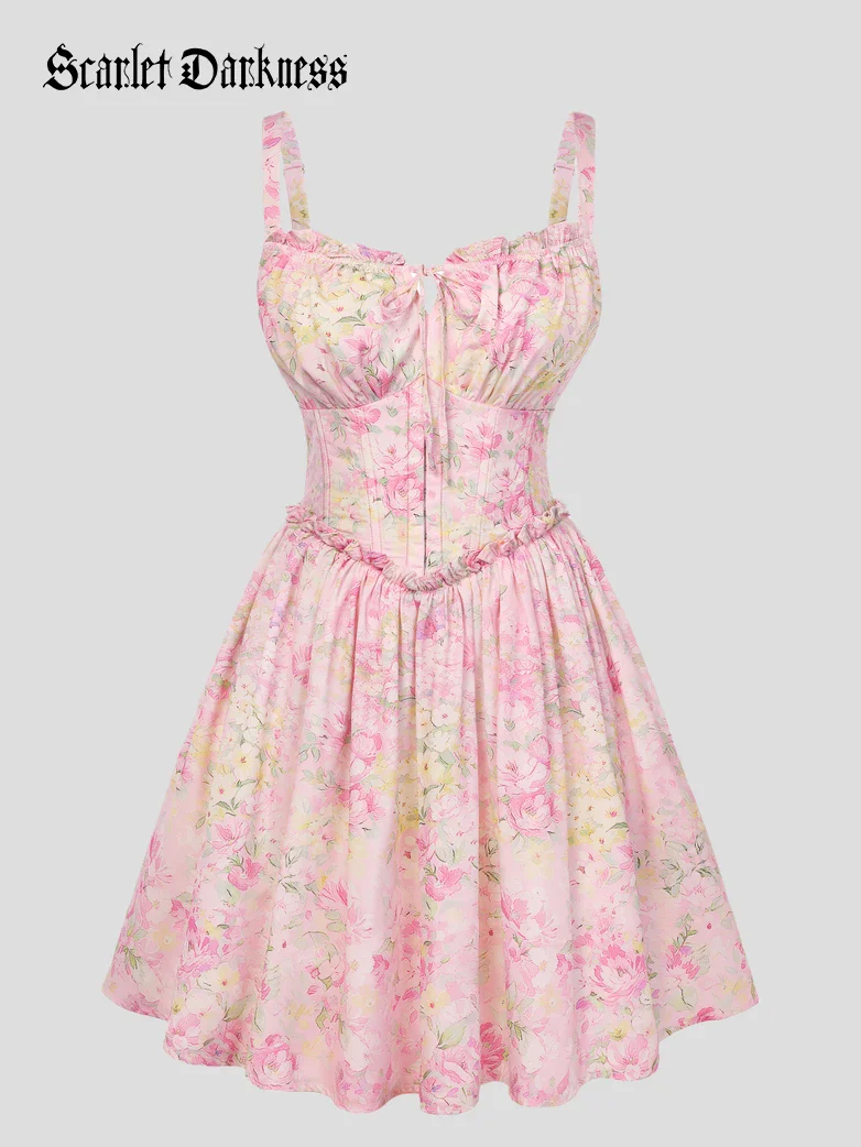 Victorian Floral Spring Corset Dress with Pockets - Image 57