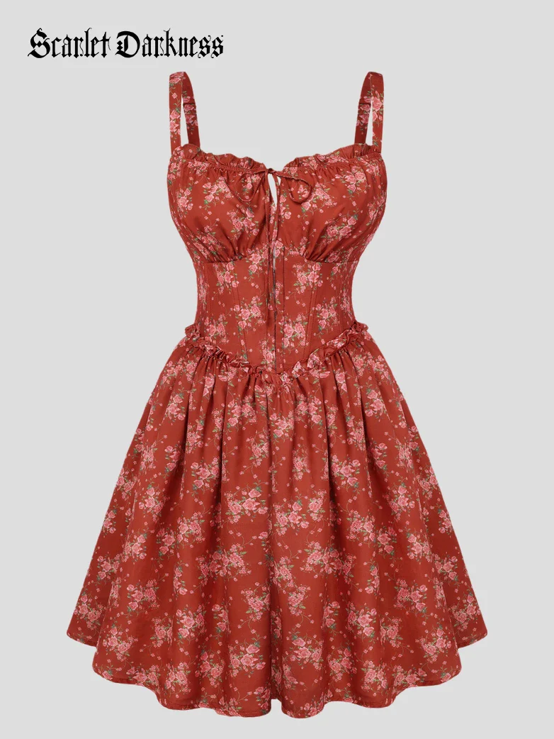 Victorian Floral Spring Corset Dress with Pockets - Image 60
