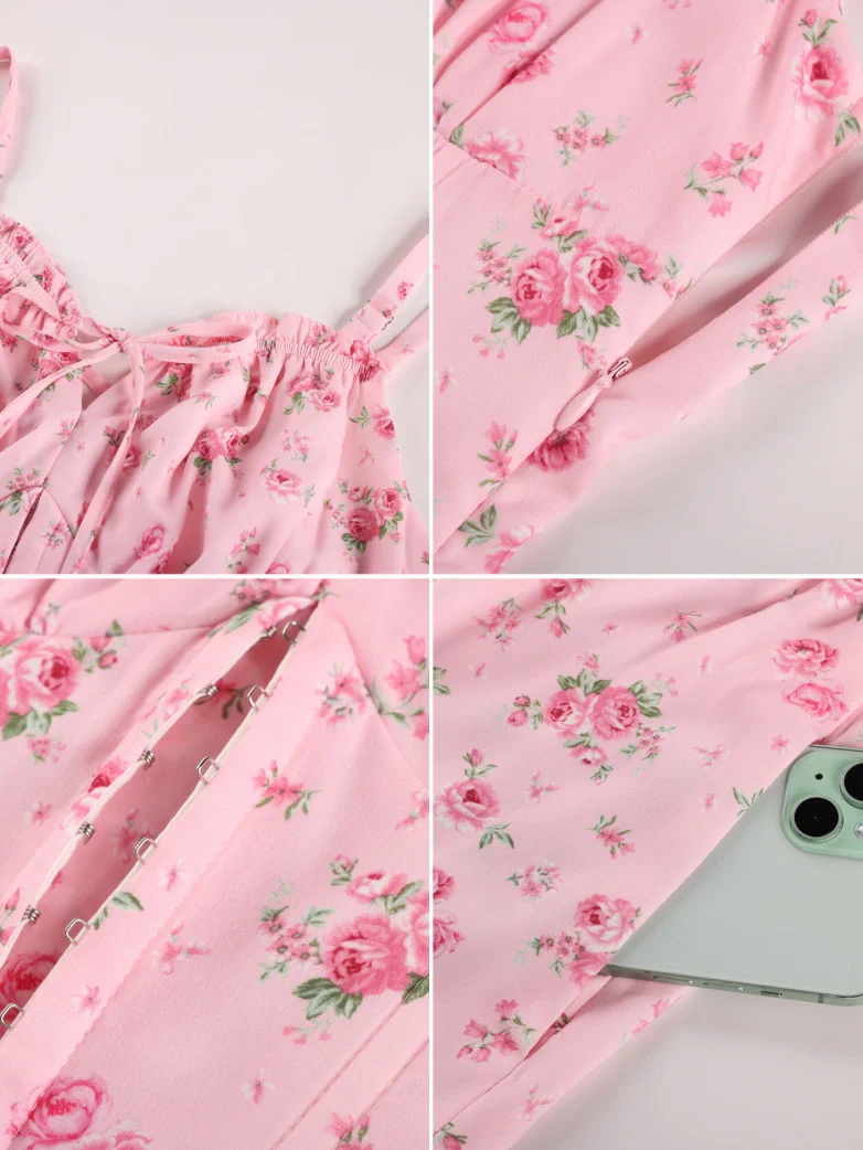 Victorian Floral Spring Corset Dress with Pockets - Image 9