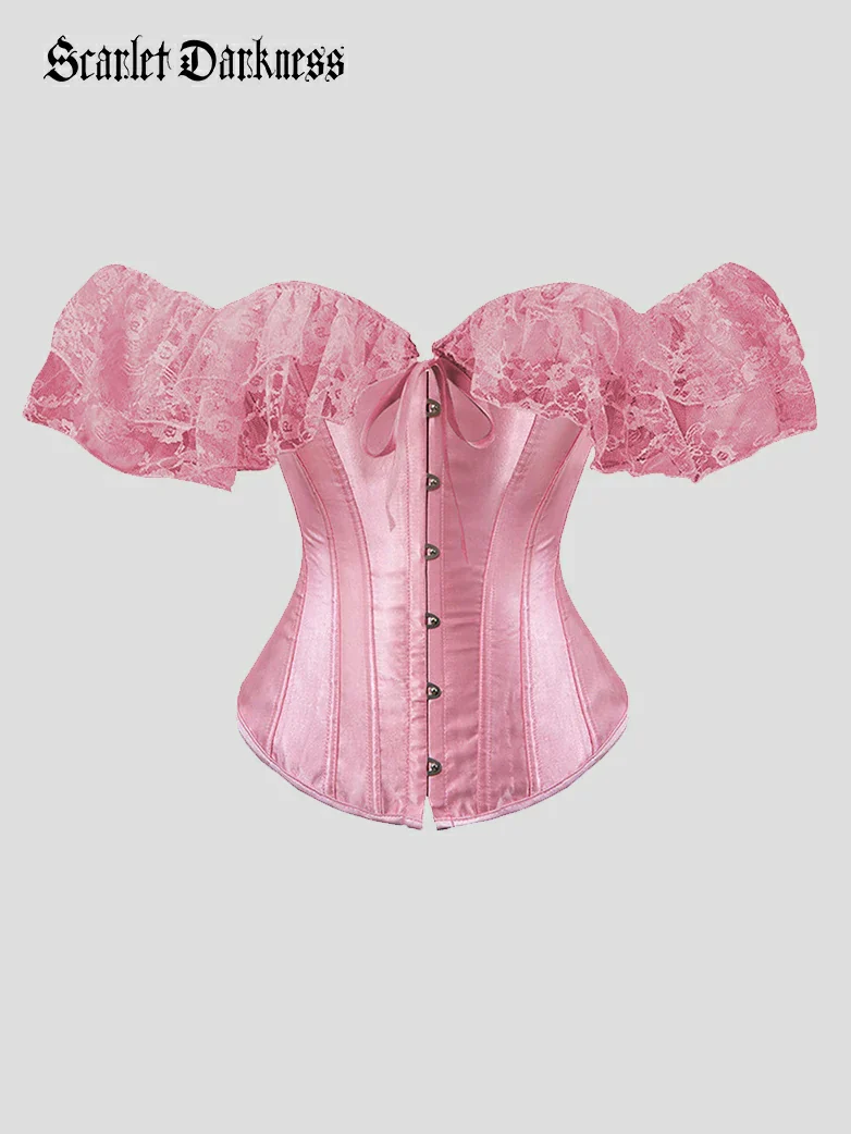Exquisite Victorian Gothic Satin Corset Lace Bustier - Image 11