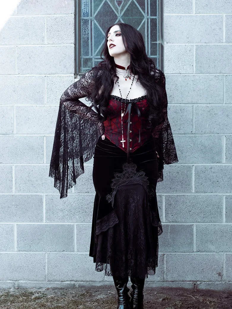 Women Goth Bell Sleeves Lace Cardigan - Image 3