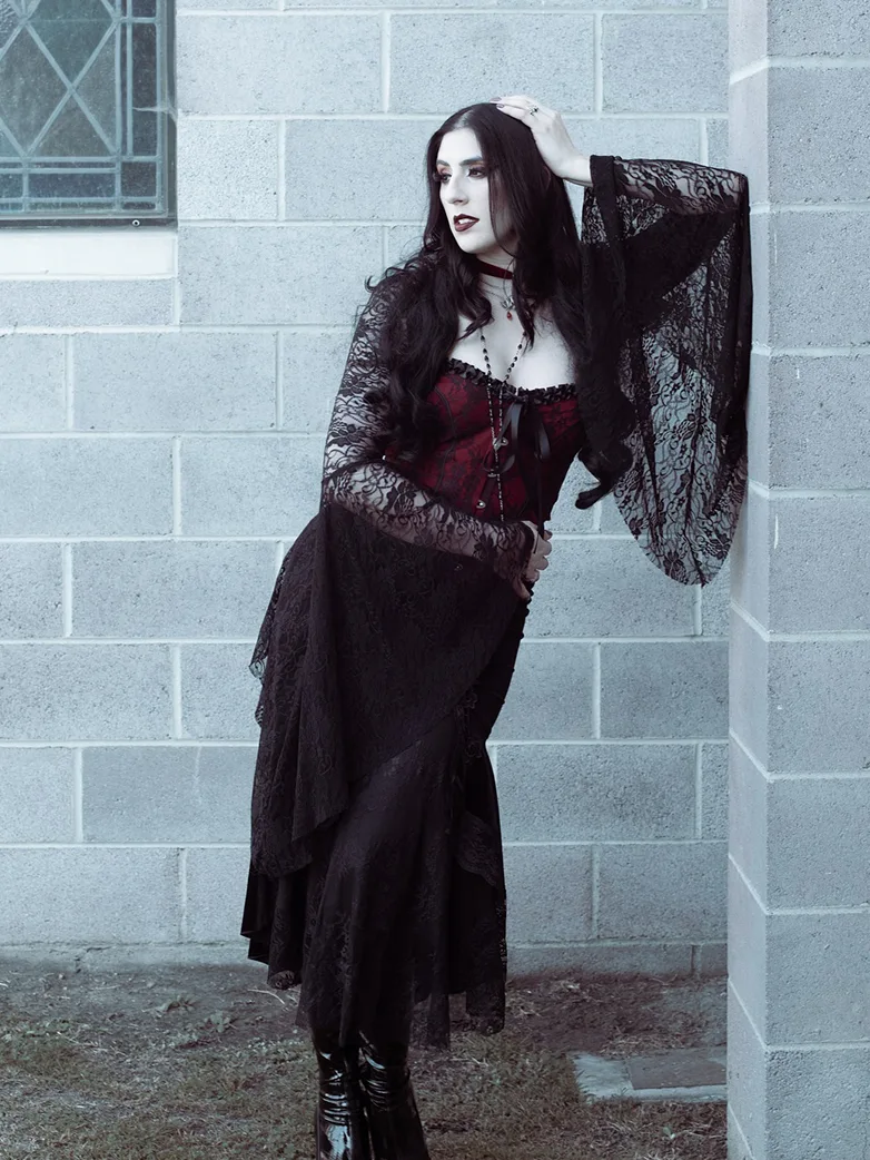 Women Goth Bell Sleeves Lace Cardigan - Image 4