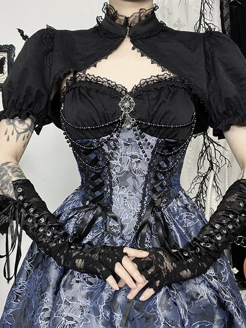 Victorian Gothic Sweetheart Neck Jacquard 2-piece Dress - Image 10