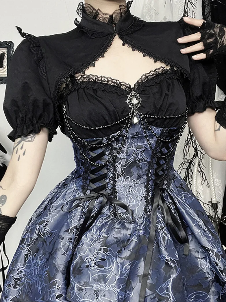 Victorian Gothic Sweetheart Neck Jacquard 2-piece Dress - Image 9