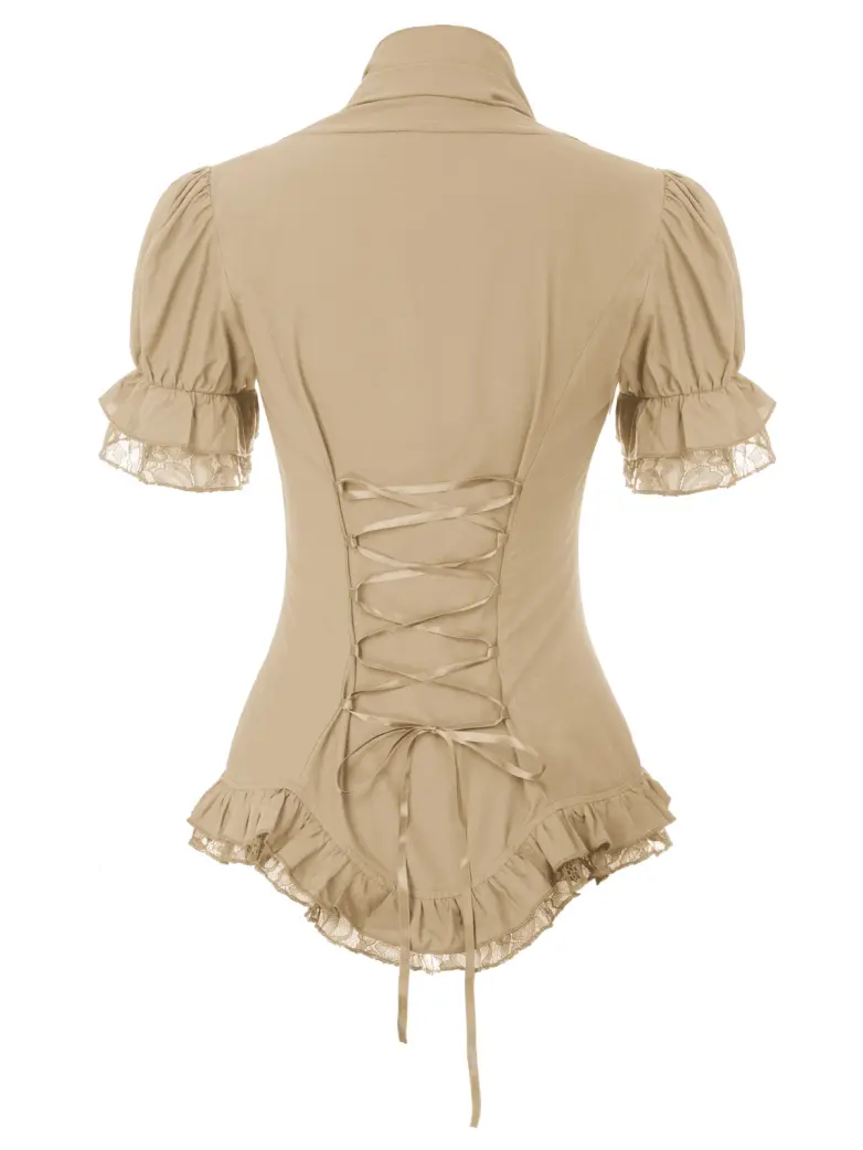 Ladies Victorian Blouse Lace Up Pleated Shirt - Image 33