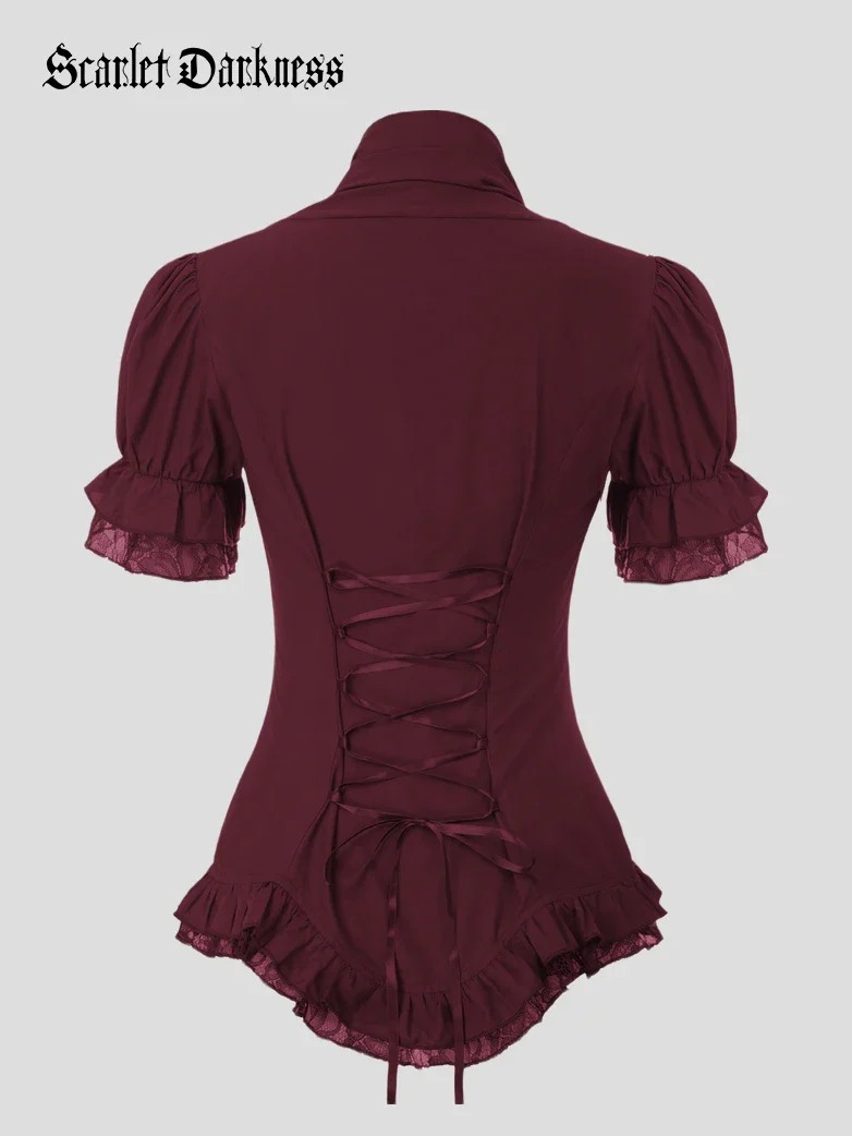 Ladies Victorian Blouse Lace Up Pleated Shirt - Image 35