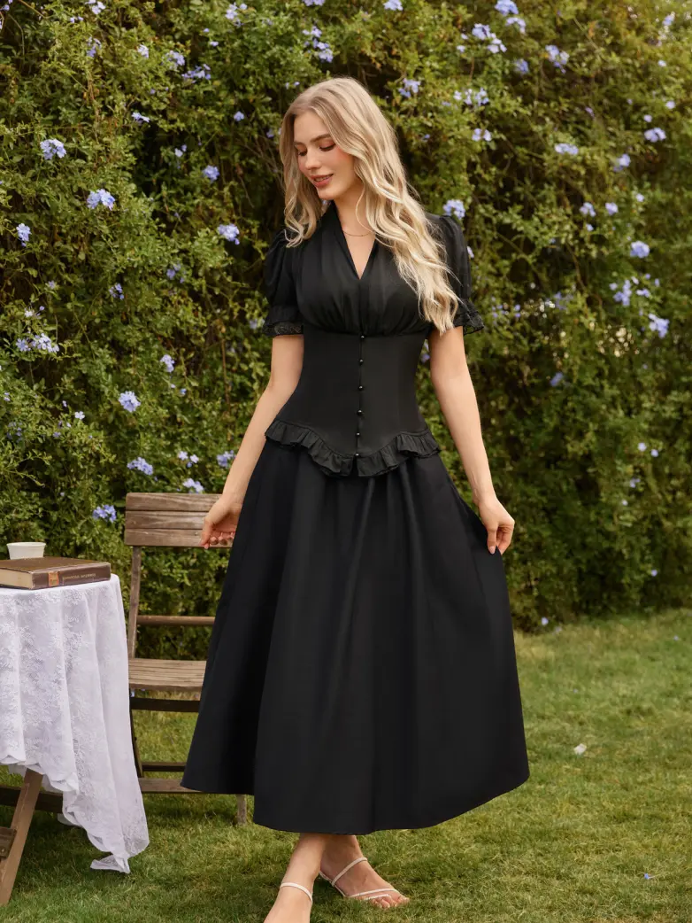Ladies Victorian Blouse Lace Up Pleated Shirt - Image 4