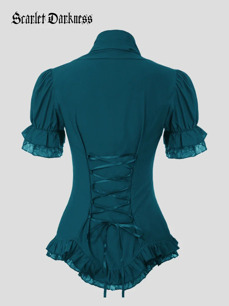 Ladies Victorian Blouse Lace Up Pleated Shirt - Image 41