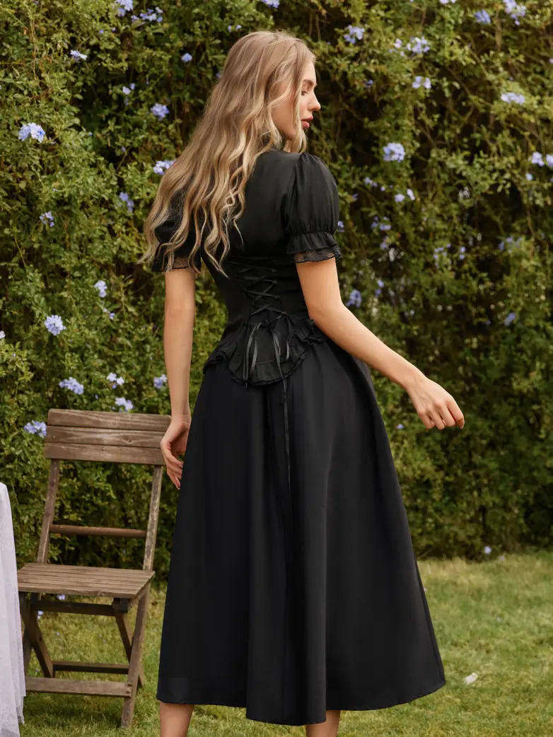 Ladies Victorian Blouse Lace Up Pleated Shirt - Image 5