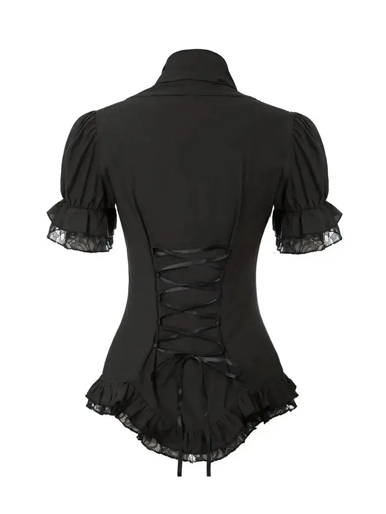 Ladies Victorian Blouse Lace Up Pleated Shirt - Image 6