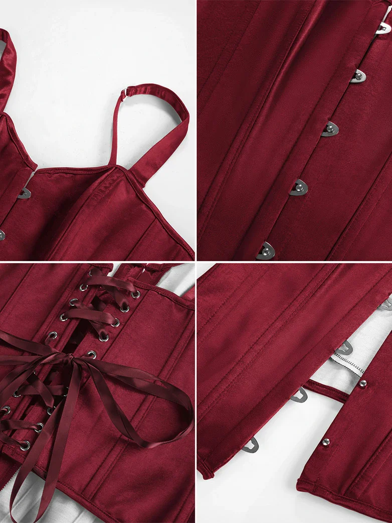 Victorian Satin Corset Bodice with Metal Hook and Straps - Image 10