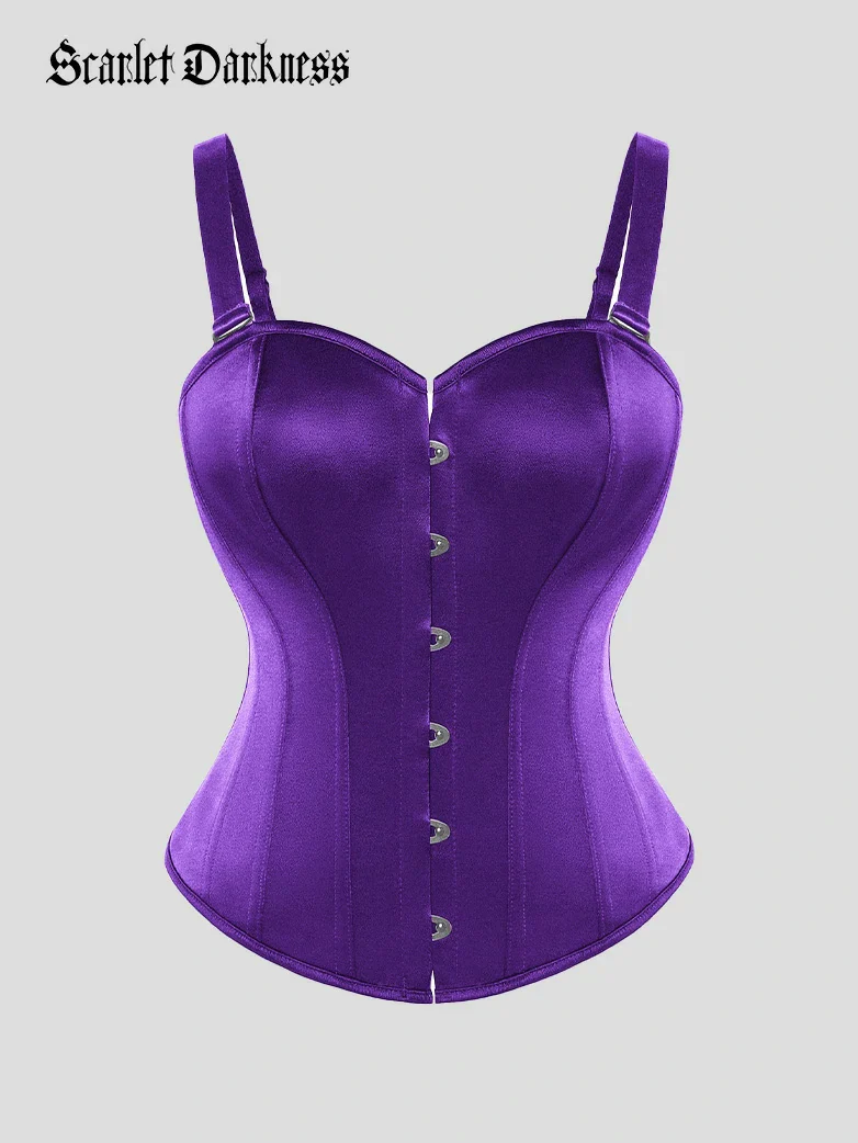 Victorian Satin Corset Bodice with Metal Hook and Straps - Image 12
