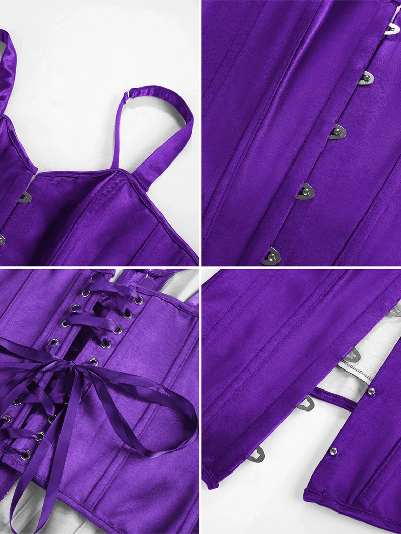 Victorian Satin Corset Bodice with Metal Hook and Straps - Image 17