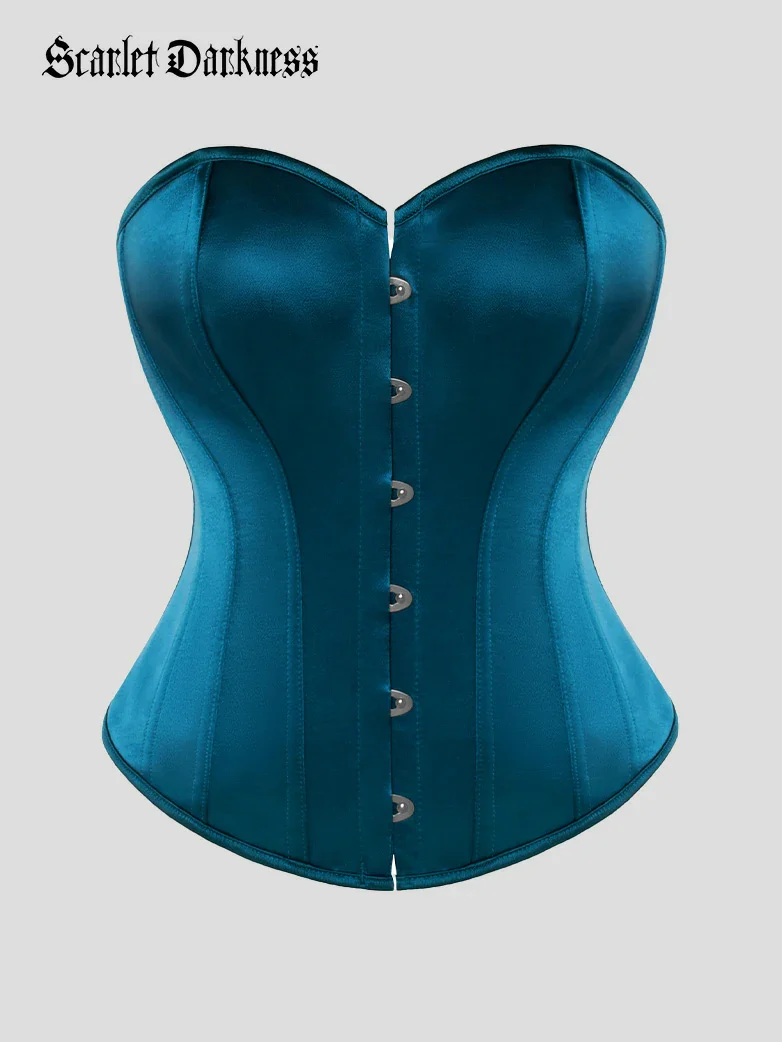 Victorian Satin Corset Bodice with Metal Hook and Straps - Image 18