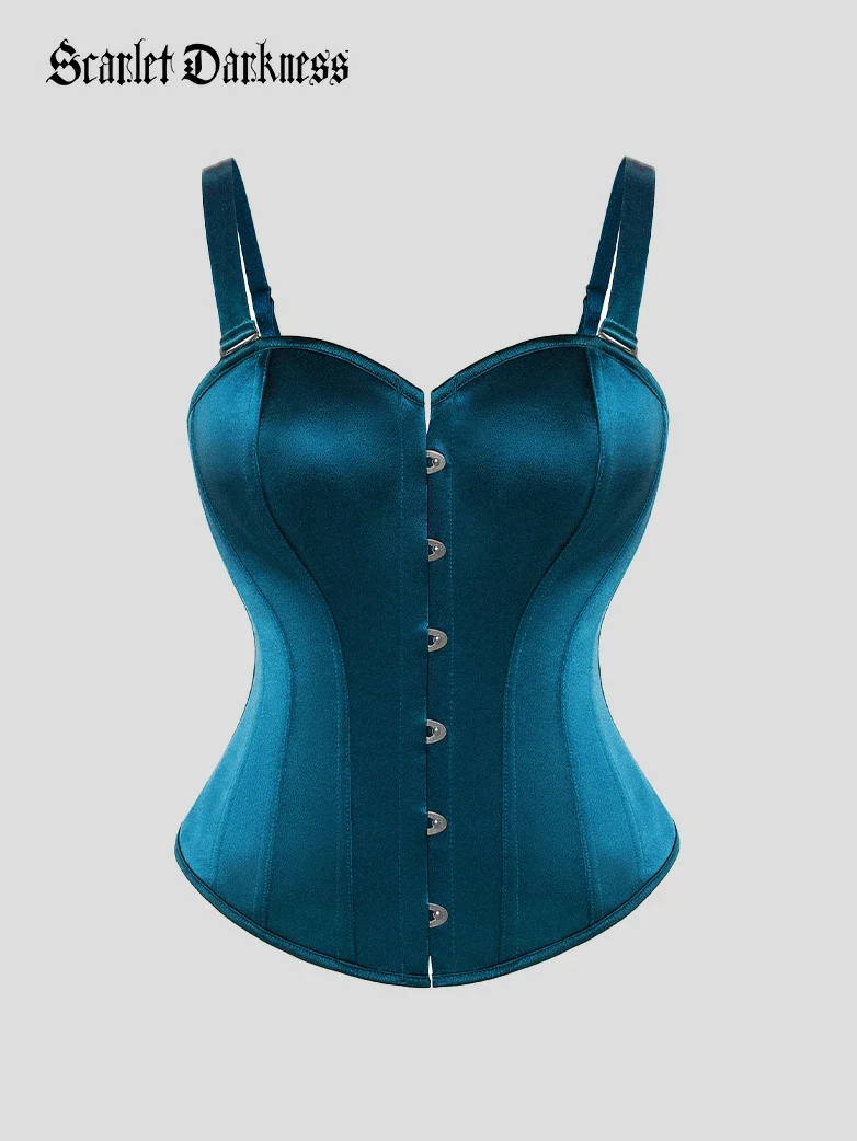Victorian Satin Corset Bodice with Metal Hook and Straps - Image 19