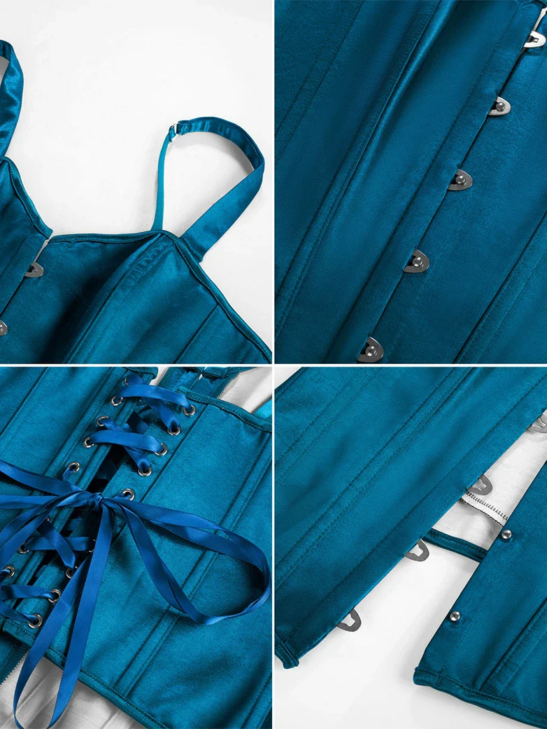 Victorian Satin Corset Bodice with Metal Hook and Straps - Image 23