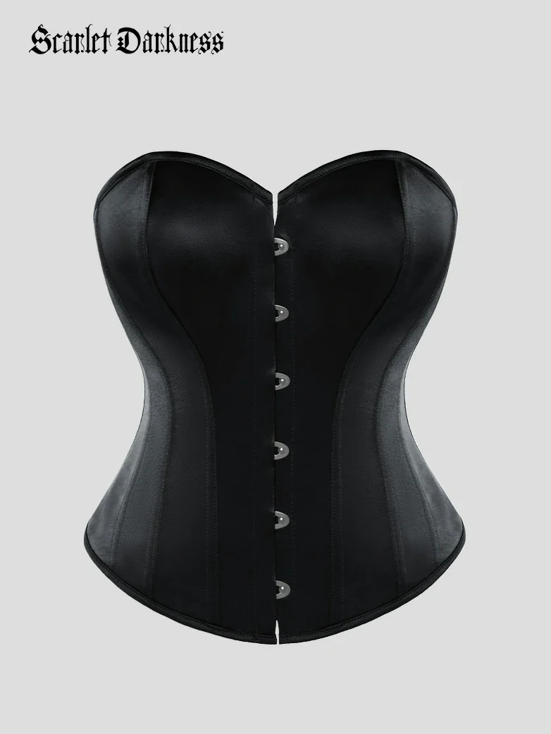 Victorian Satin Corset Bodice with Metal Hook and Straps - Image 3