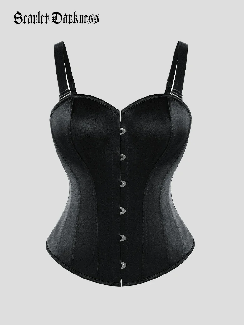 Victorian Satin Corset Bodice with Metal Hook and Straps - Image 4