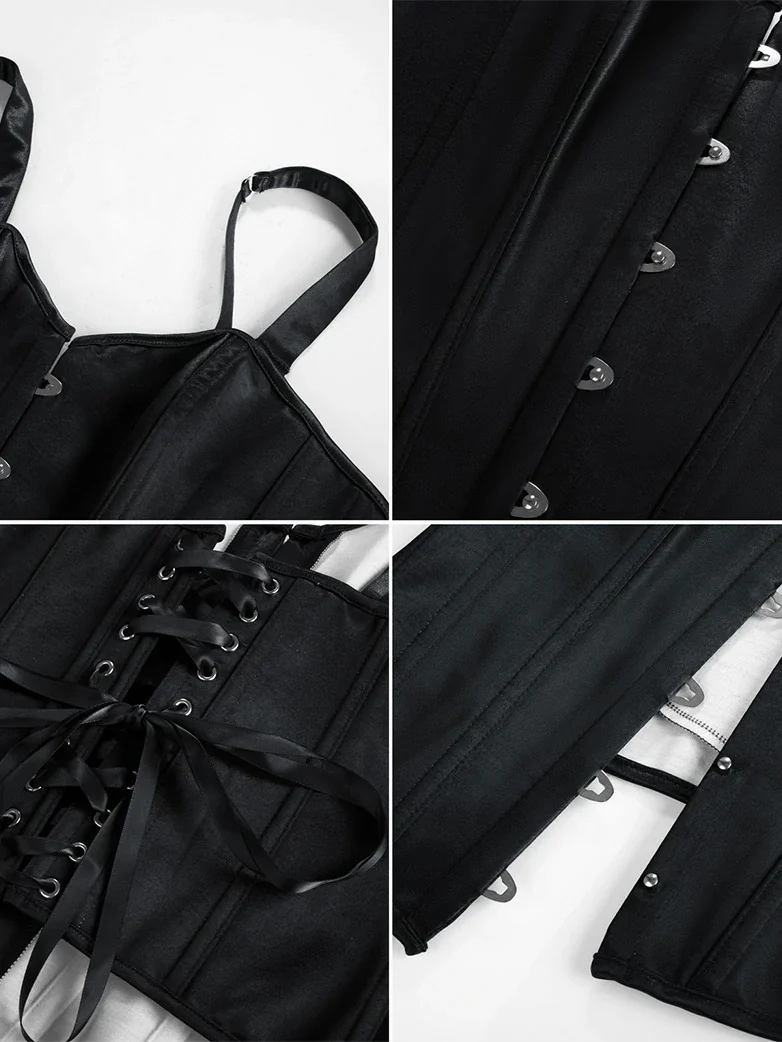 Victorian Satin Corset Bodice with Metal Hook and Straps - Image 5