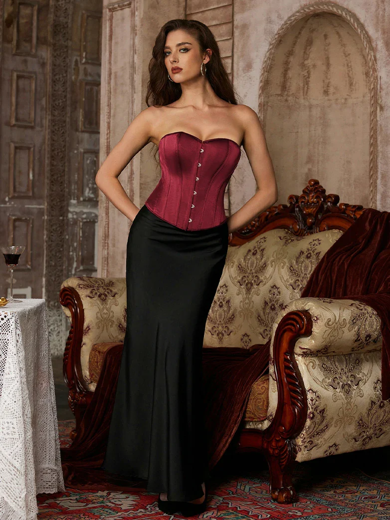 Victorian Satin Corset Bodice with Metal Hook and Straps - Image 7