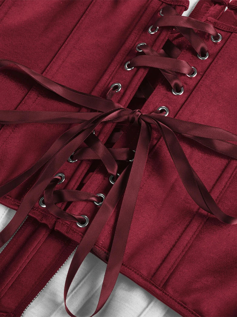 Victorian Satin Corset Bodice with Metal Hook and Straps - Image 9