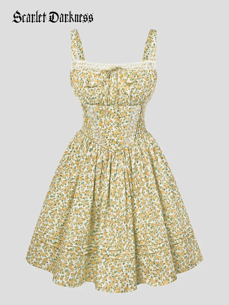 Victorian Puffy Corset Dress Sundress with Pockets - Image 19