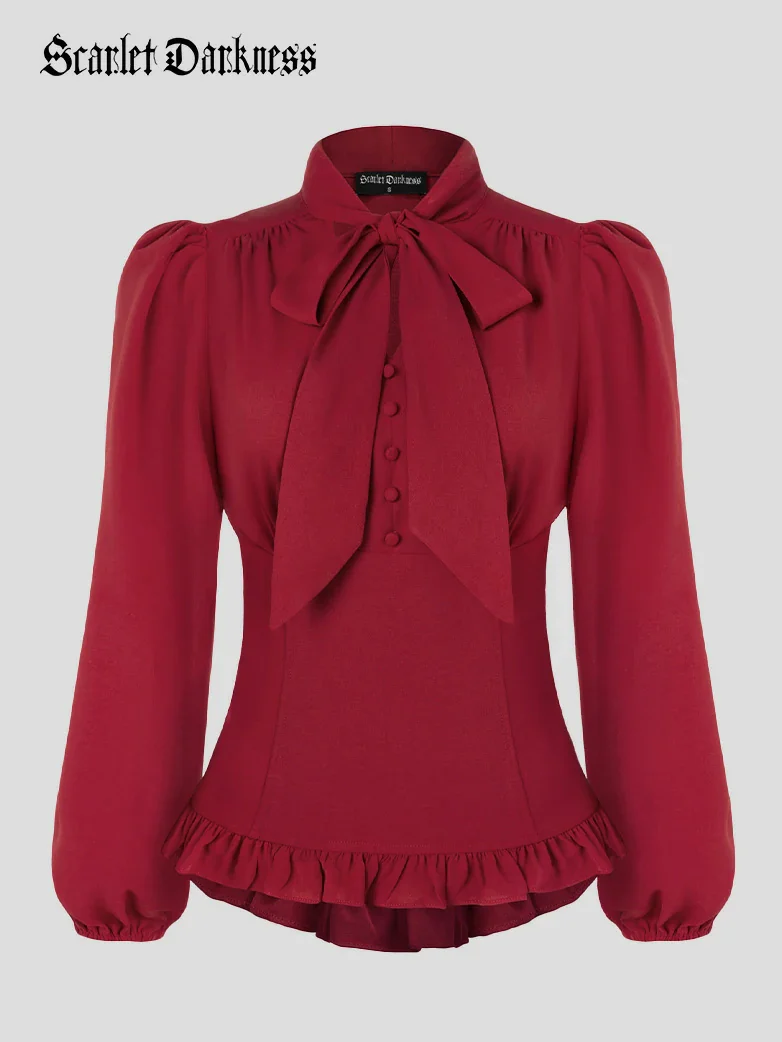Victorian Ruffled Hem Tops V-Neck Pullover Tops - Image 22