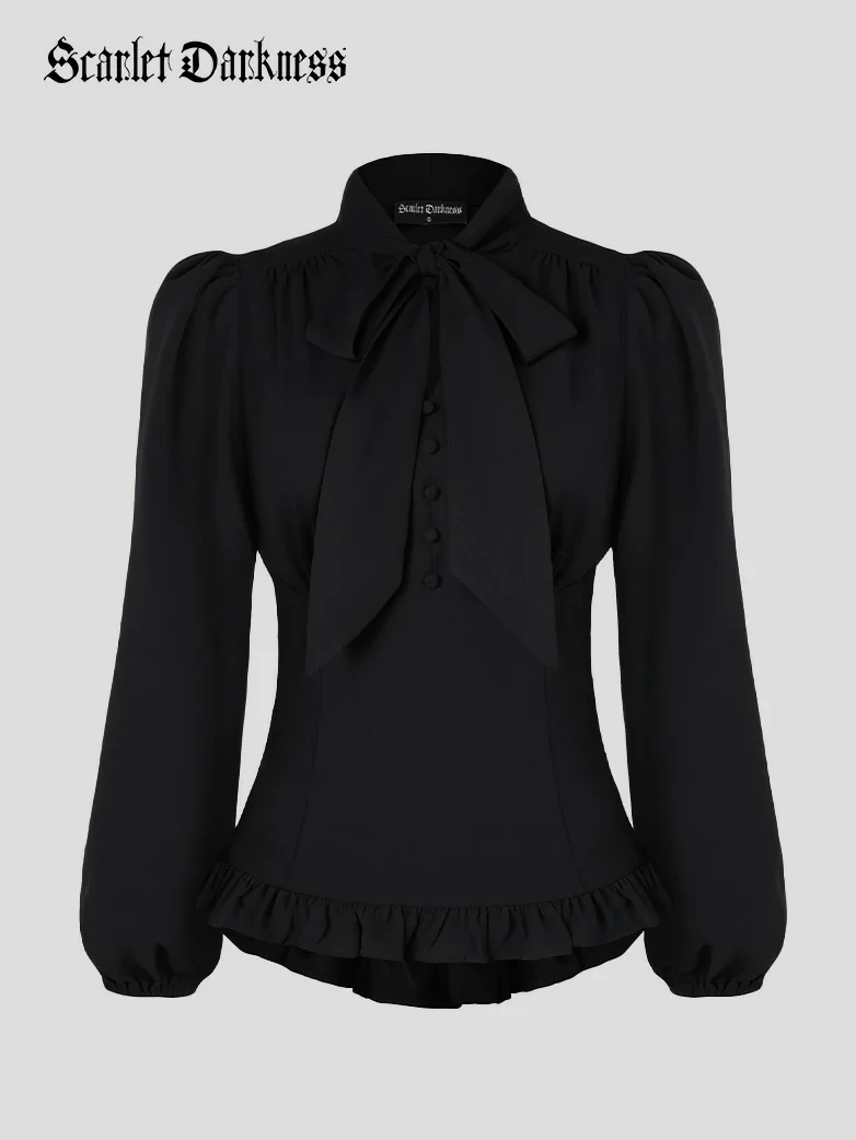 Victorian Ruffled Hem Tops V-Neck Pullover Tops - Image 8