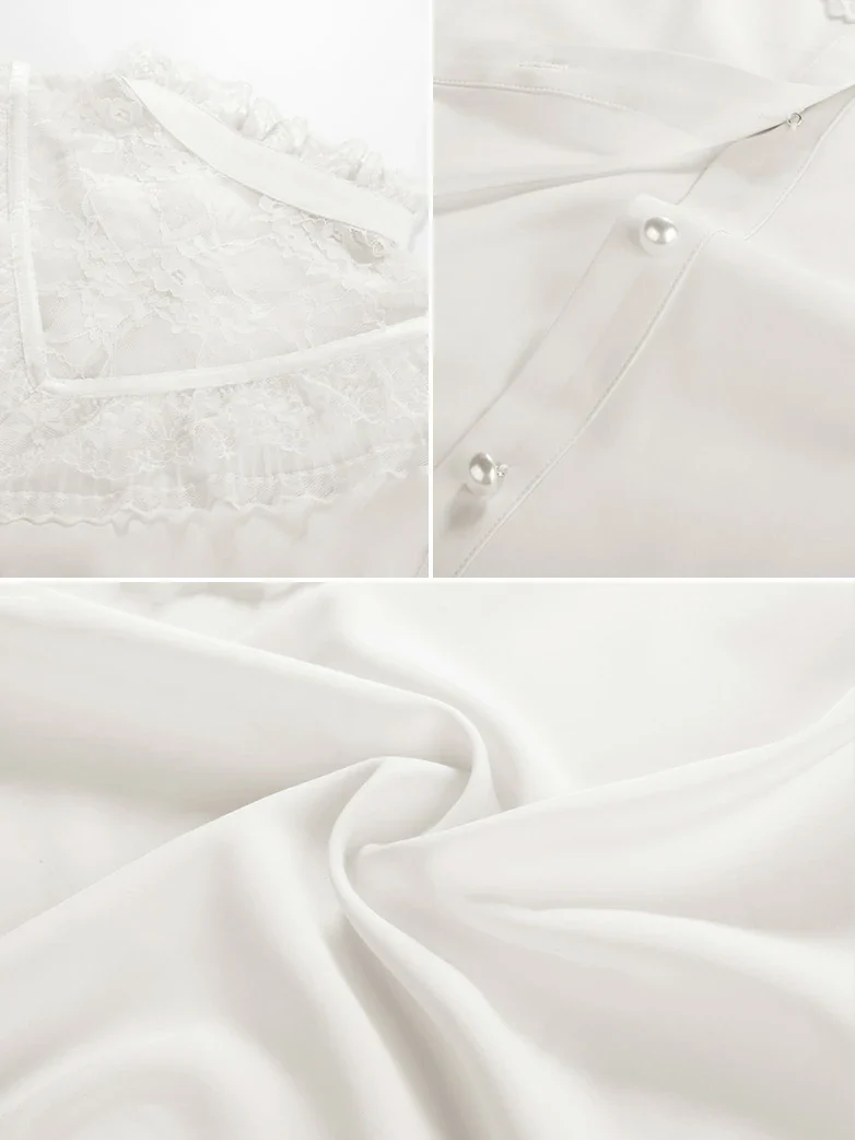 Victorian Lace Patchwork Stand Collar Shirt Tops - Image 13