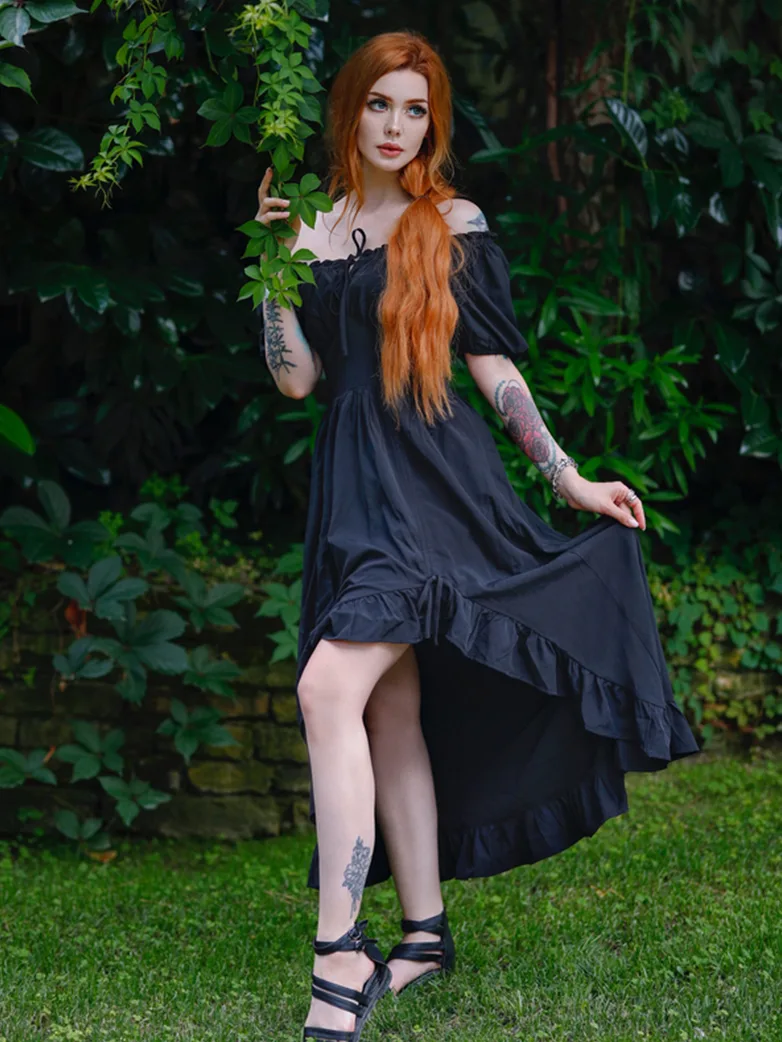 Women Victorian Square Neck Drawstring Lace Maxi Dress - Image 2