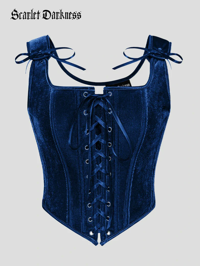 Victorian Velvet Corset Lace-up Front Vest with 12 Bones