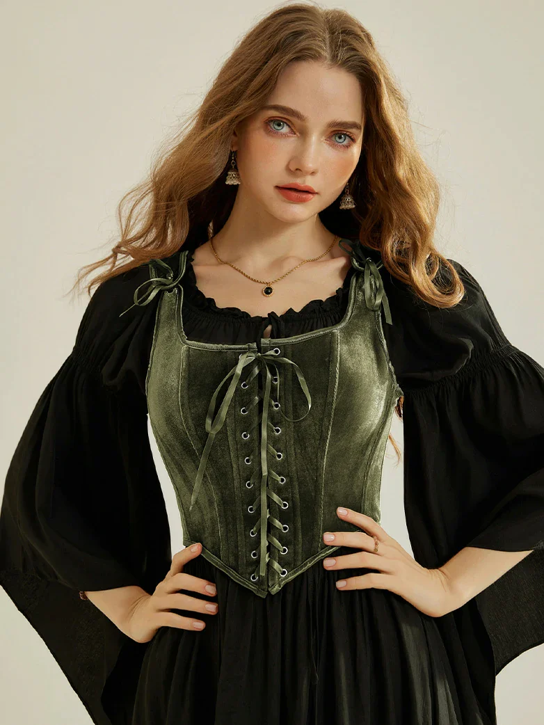 Victorian Velvet Corset Lace-up Front Vest with 12 Bones - Image 10