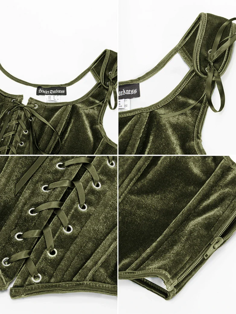 Victorian Velvet Corset Lace-up Front Vest with 12 Bones - Image 14