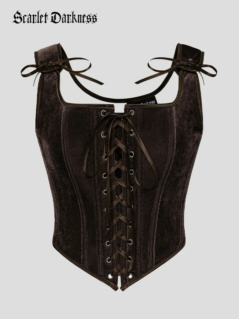 Victorian Velvet Corset Lace-up Front Vest with 12 Bones - Image 17