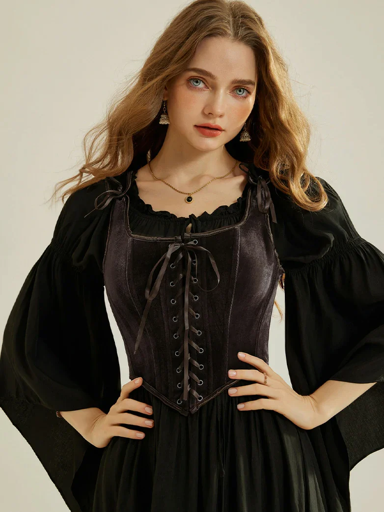 Victorian Velvet Corset Lace-up Front Vest with 12 Bones - Image 18