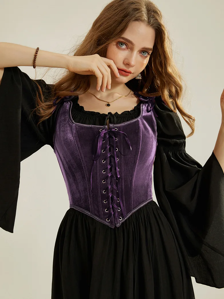 Victorian Velvet Corset Lace-up Front Vest with 12 Bones - Image 22