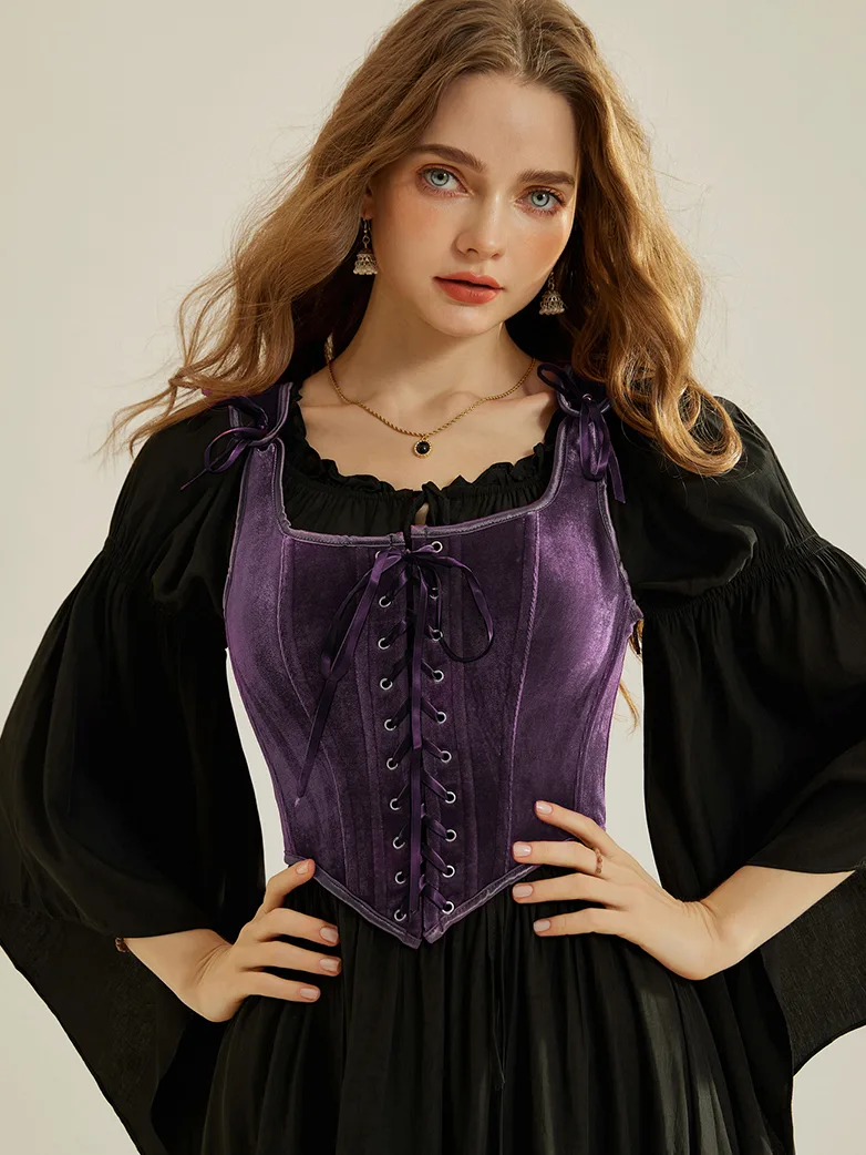Victorian Velvet Corset Lace-up Front Vest with 12 Bones - Image 23